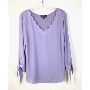 Stitch Fix Fortune & Ivy Blouse Size M Purple 3/4 Tie Sleeve Business Office